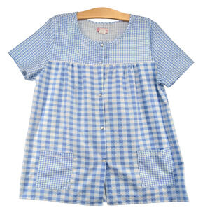 Tati Fashion Women's Sleepwear Shirt Blue White Large Short Sleeve Checkered